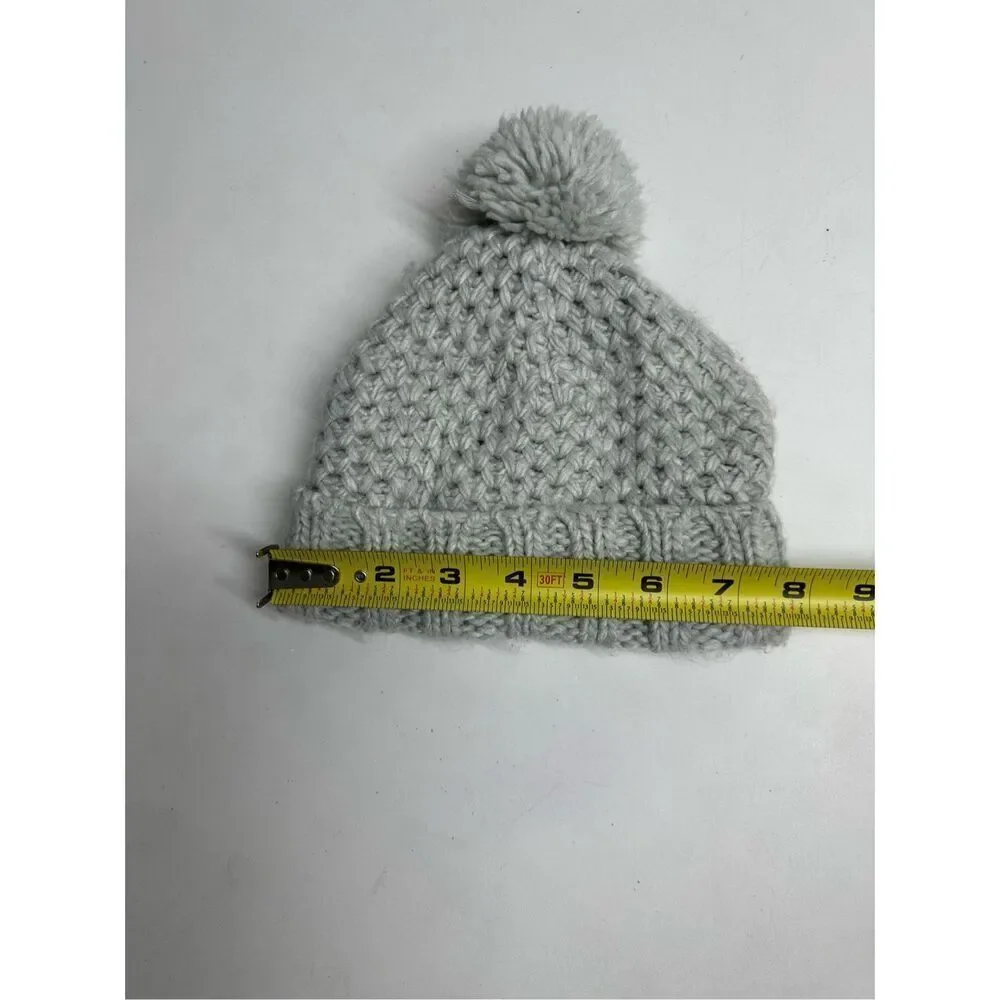 Old Navy Knit Kids Beanie Hat Gray Lined Pompon Size 12 -24 M